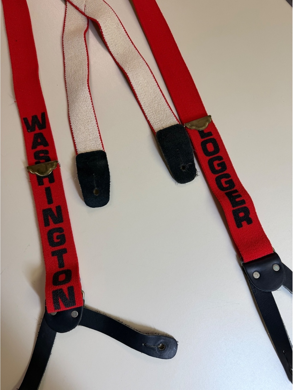 Vintage Washington Logger Red Suspenders with Leather Straps